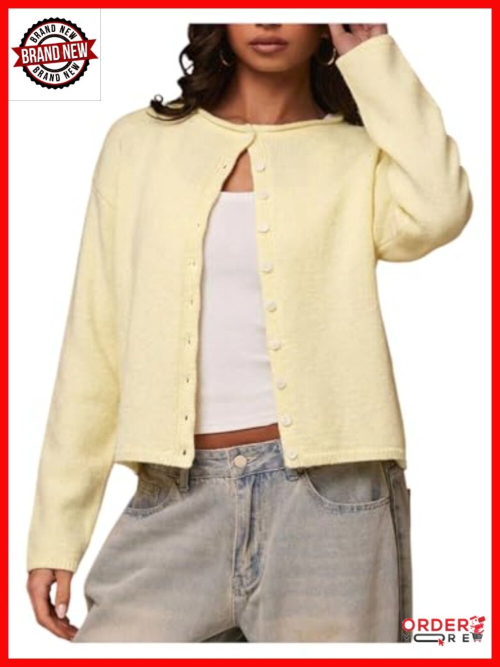 Button Up Sweater Cardigan Crew Neck Long Sleeve Knit Fall Sweater